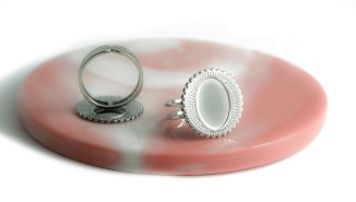 Bague plateau fantaisie 14x10mm en acier couleur argent pour cabochon