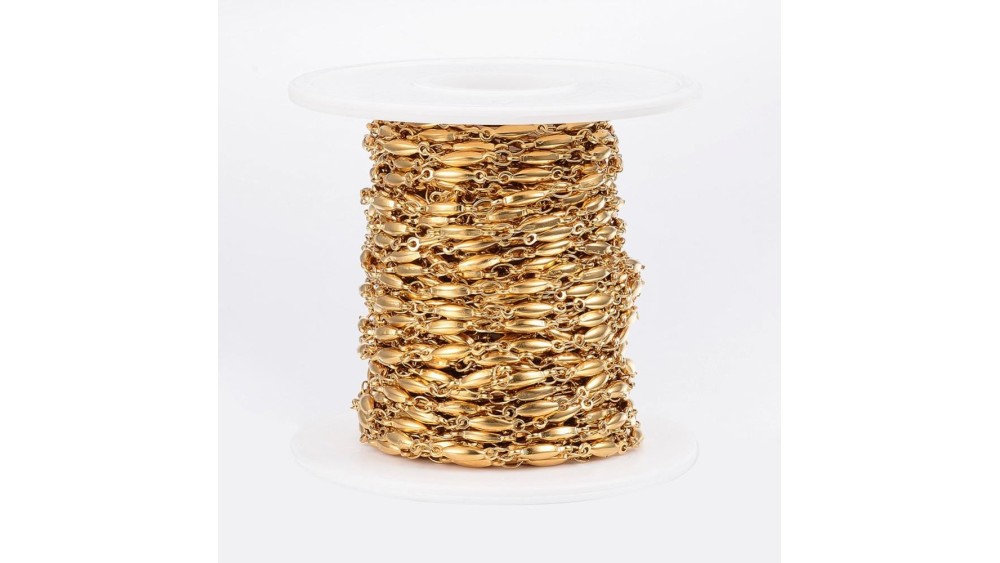 Chaîne grain de riz acier 304 couleur or
