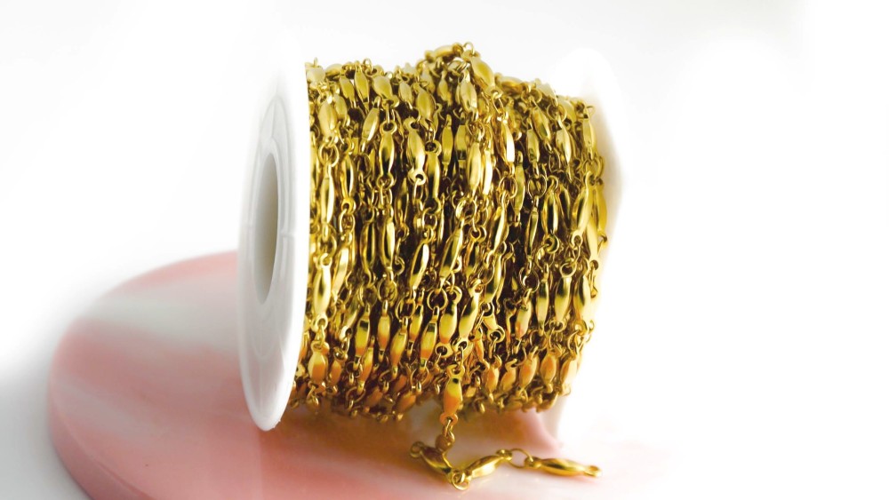Chaîne grain de riz acier 304 couleur or