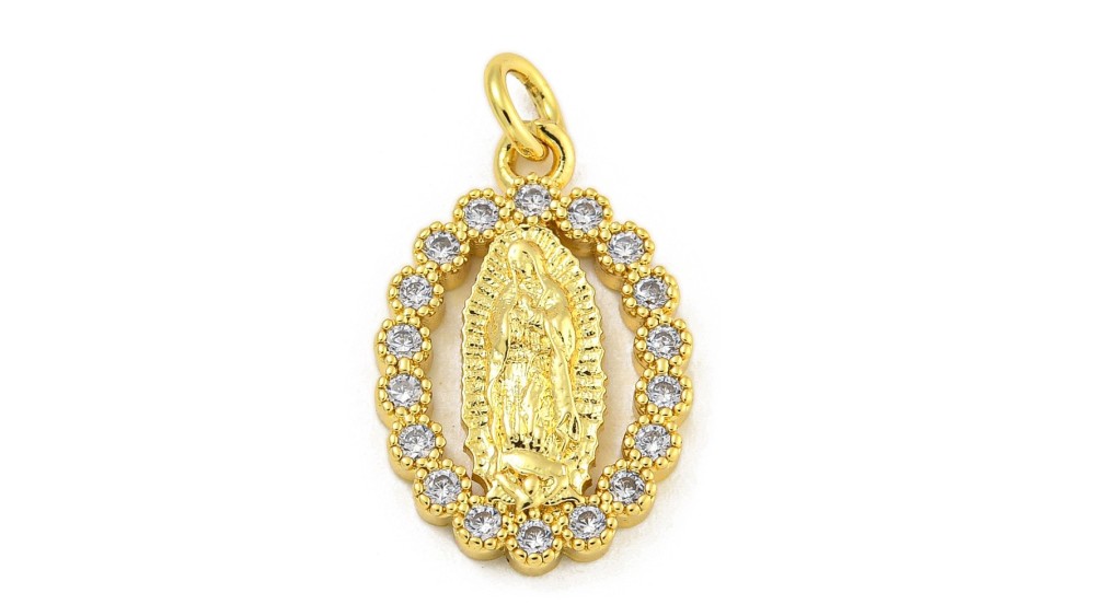 copy of Pendentif Sainte Vierge en laiton plaqué or  18K et strass zircon