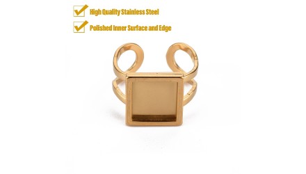 Bague support carré cabochon 10x10mm en acier 201 doré à personnaliser