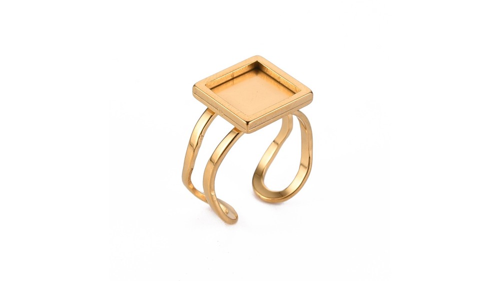 Bague support carré cabochon 10x10mm en acier 201 doré à personnaliser