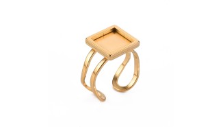 Bague support carré cabochon 10x10mm en acier 201 doré à personnaliser