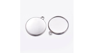 Médaillons supports cabochons 25mm en acier inoxydable argent