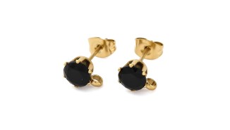 Puces supports acier strass noir en acier inoxydable couleur or