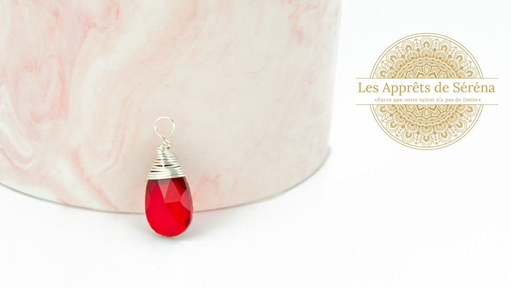 Pendentif goutte verre attache laiton argent