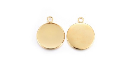 Médaillons supports cabochons 20mm en acier inoxydable or 24k