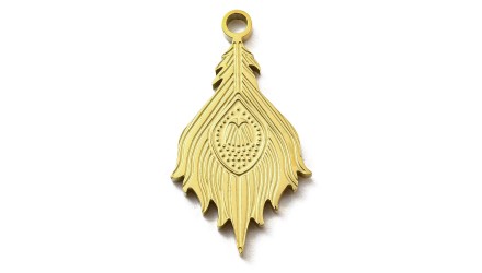 Pendentif plume de paon acier inoxydable plaqué or 18k