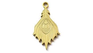 Pendentif plume de paon acier inoxydable plaqué or 18k