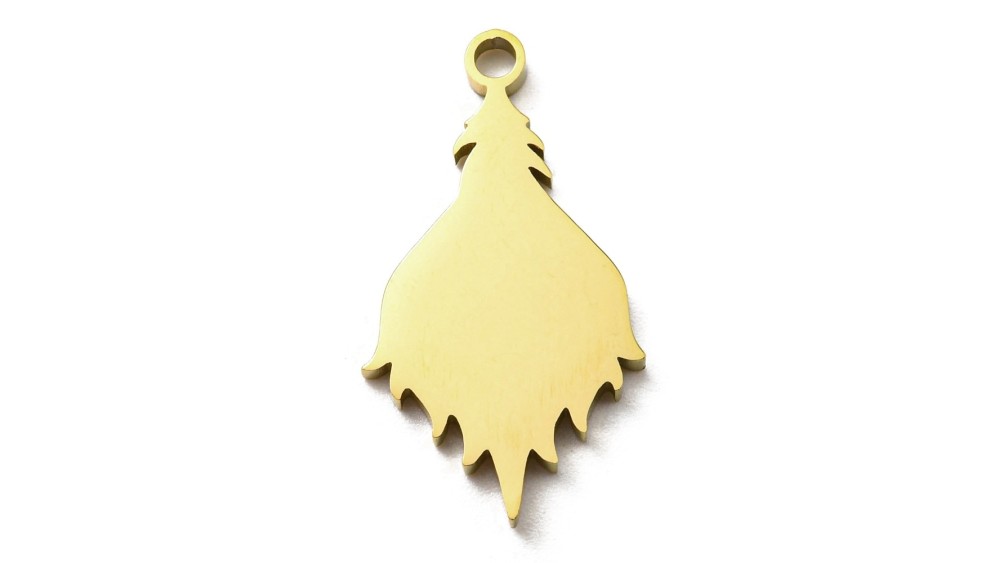 Pendentif plume de paon acier inoxydable plaqué or 18k