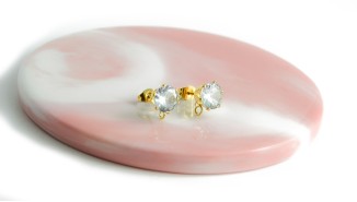 Supports puces d'oreille à strass rond en acier plaqué or 18k