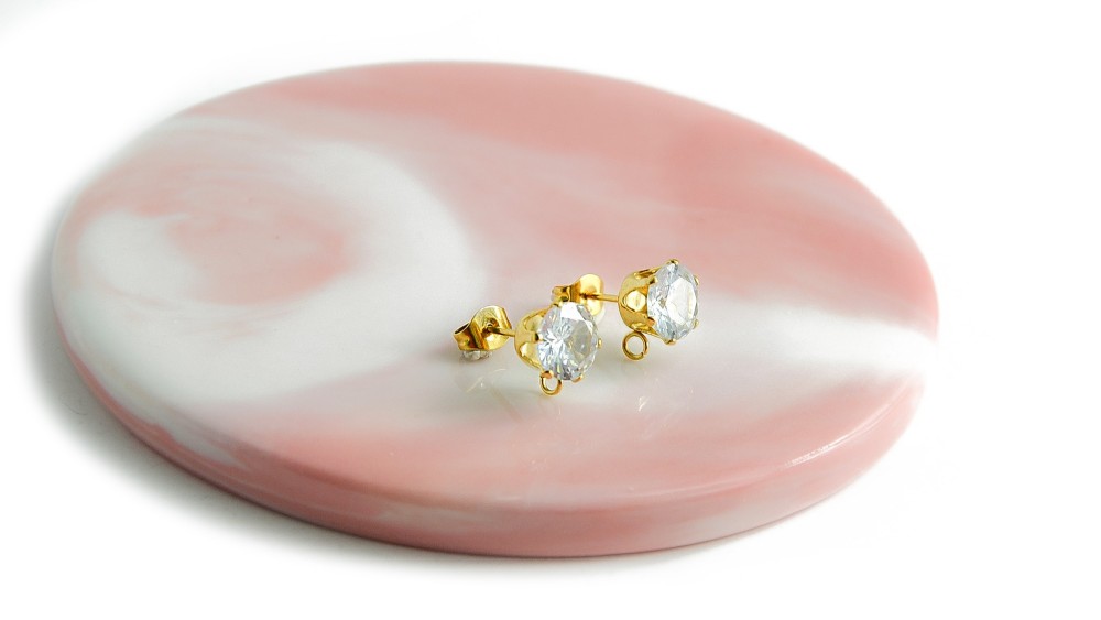 Supports puces d'oreille à strass rond en acier plaqué or 18k