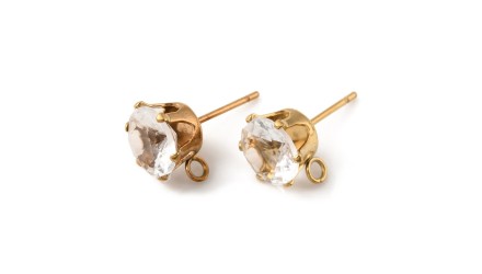 Supports puces d'oreille à strass rond en acier plaqué or 18k