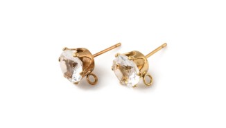 Supports puces d'oreille à strass rond en acier plaqué or 18k