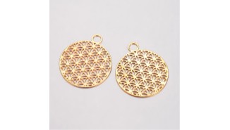 Pendentif en laiton doré longue tenue fleur de vie géométrie sacré .
