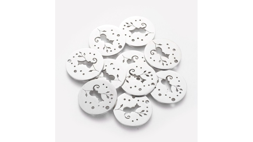 Pendentif médaille chat en acier inoxydable couleur acier