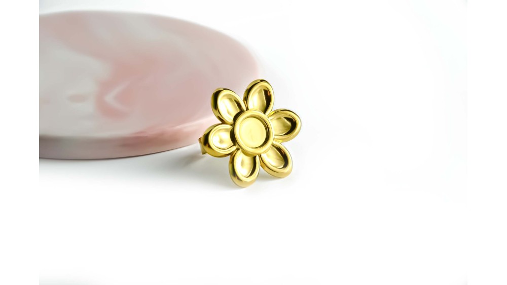 Bague fleur acier 304 plaqué or 18k pour cabochon de 8mm