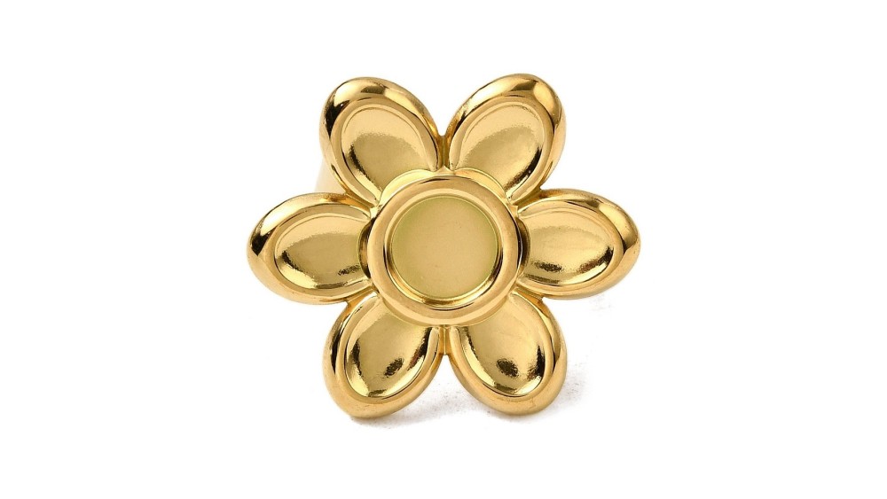 Bague fleur acier 304 plaqué or 18k pour cabochon de 8mm