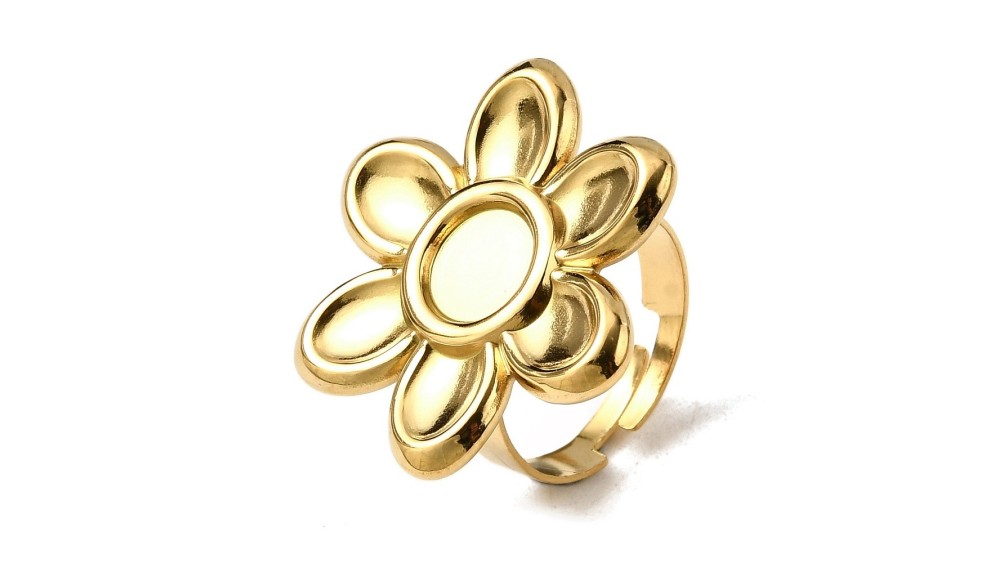 Bague fleur acier 304 plaqué or 18k pour cabochon de 8mm
