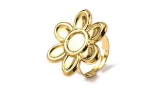 Bague fleur acier 304 plaqué or 18k pour cabochon de 8mm