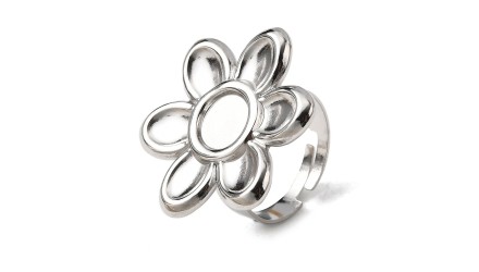 bague fleur acier argent