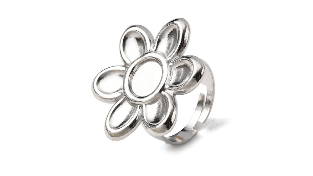 bague fleur acier argent