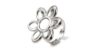 bague fleur acier argent