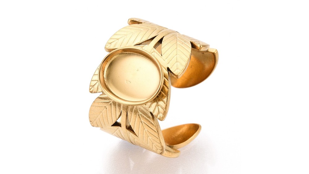bague acier feuille or