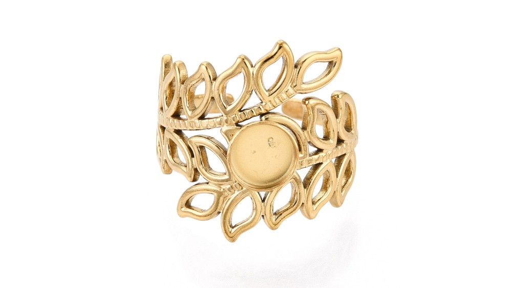 Supports bagues feuillage ajouré  en acier inoxydable plaqué or 18K