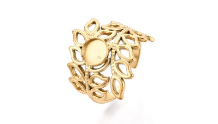 Supports bagues feuillage ajouré  en acier inoxydable plaqué or 18K