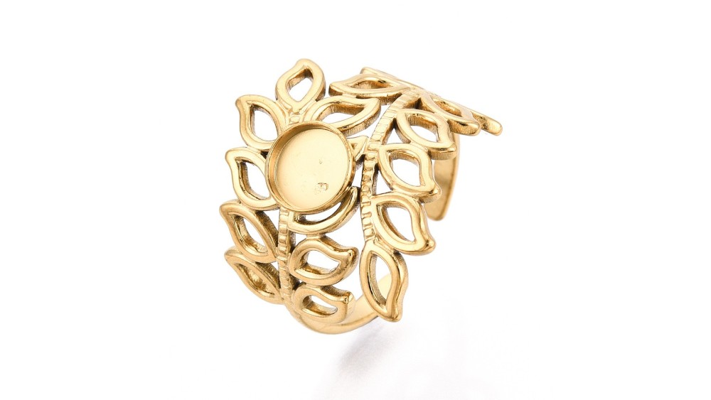 copy of Support bague 10x8mm feuille de ginko acier inoxydable plaqué or 18k
