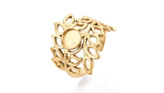Supports bagues feuillage ajouré  en acier inoxydable plaqué or 18K