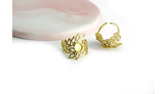 copy of Support bague 10x8mm feuille de ginko acier inoxydable plaqué or 18k