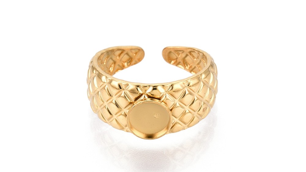 Bague manchette acier plaqué or 18k pour cabochon de 6mm
