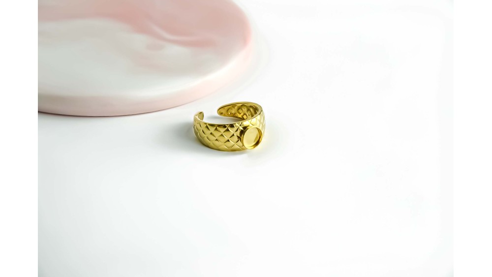 Bague manchette acier plaqué or 18k pour cabochon de 6mm