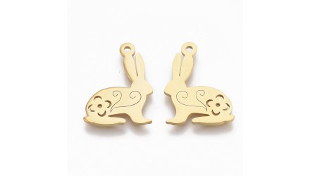 Pendentif lapin acier inoxydable 304 couleur or x 2