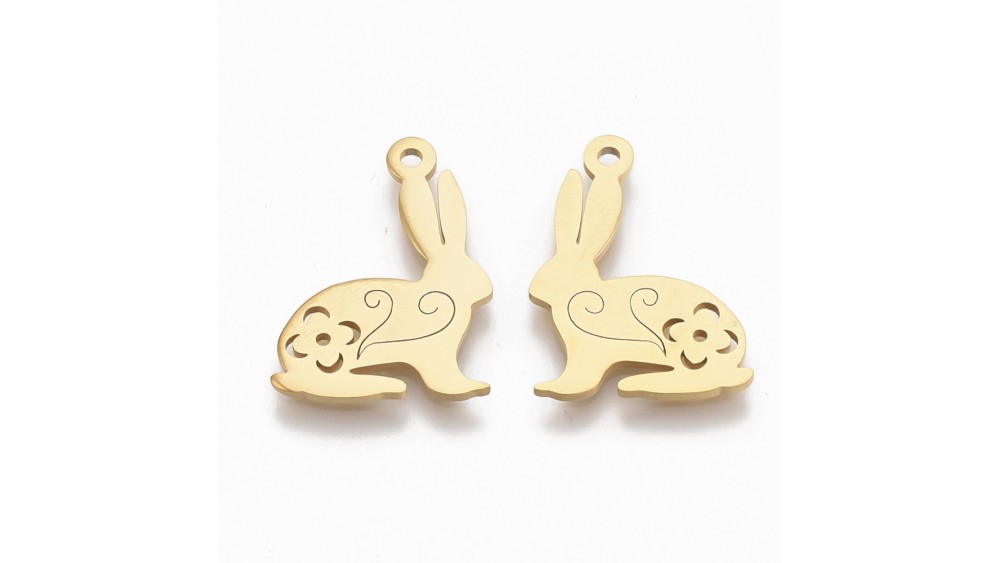 Pendentif lapin acier inoxydable 304 couleur or x 2