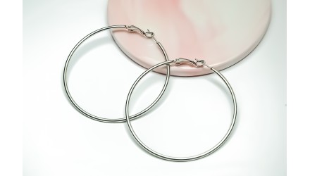 Grandes créoles 60mm attache à bascule acier inoxydable argent