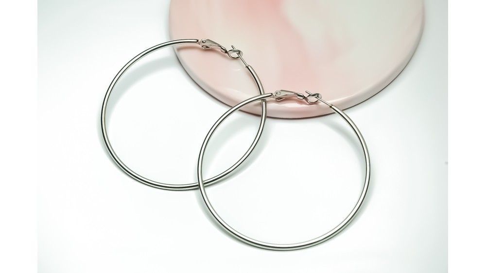 Grandes créoles 60mm attache à bascule acier inoxydable argent