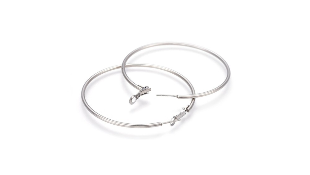 Grandes créoles 60mm attache à bascule acier inoxydable argent
