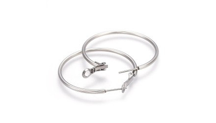 Grandes créoles 60mm attache à bascule acier inoxydable argent