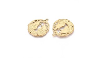 Pendentif loup hurlant acier inoxydable plaqué or 18k