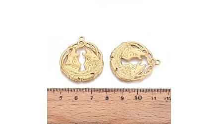 Pendentif loup hurlant acier inoxydable plaqué or 18k