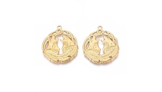 Pendentif loup hurlant acier inoxydable plaqué or 18k