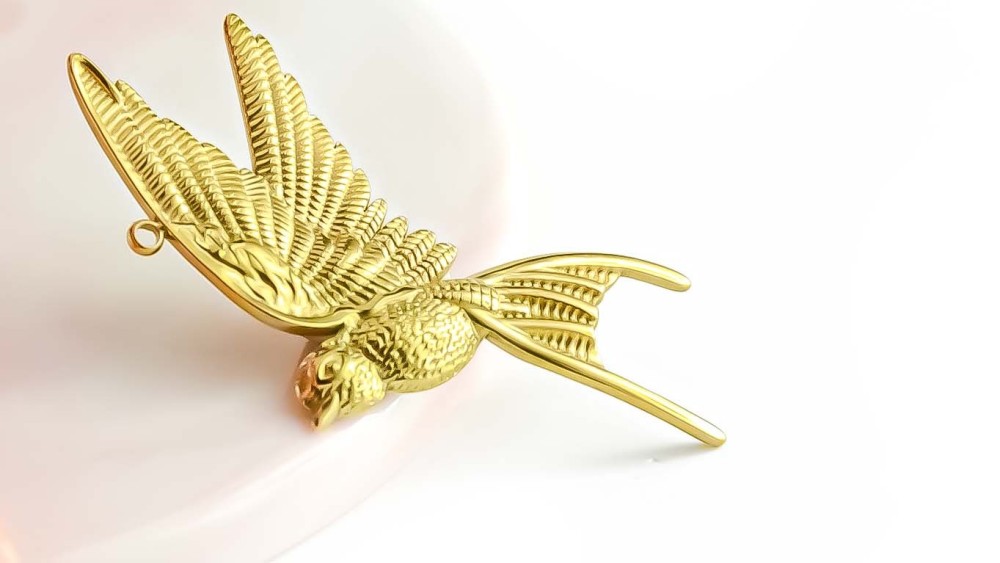 Grand pendentif hirondelle acier inoxydable 304 or