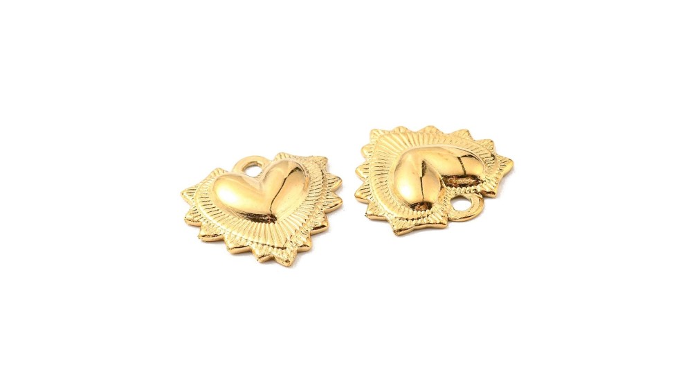 Pendentif cœur ex voto acier inoxydable 304 couleur or