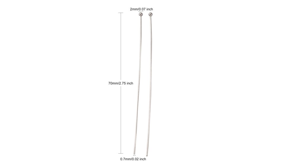 Tiges à tête boule 70x0.7mm en acier 304 pour montages précis