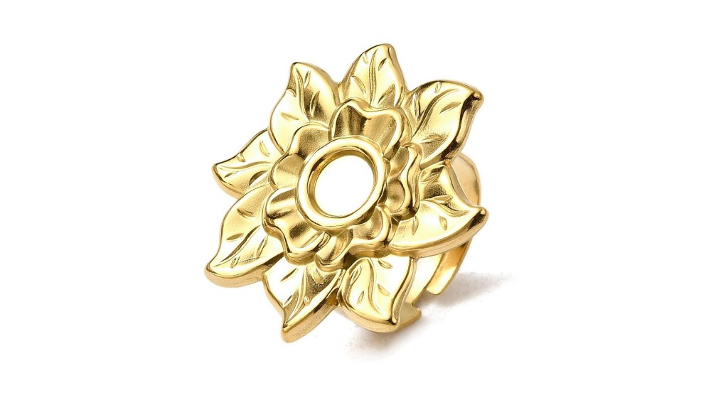 copy of Support bague 10x8mm feuille de ginko acier inoxydable plaqué or 18k