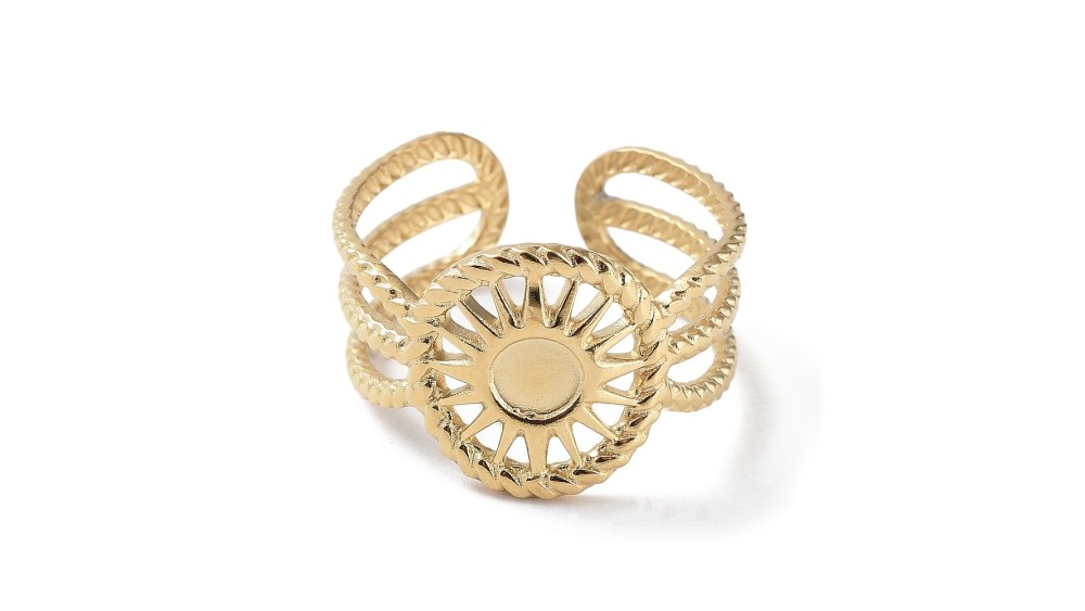 Bague soleil support cabochon 4mm acier 304 plaqué or 18k