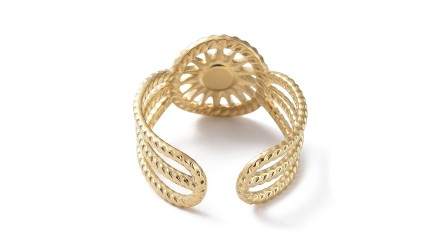 Bague soleil support cabochon 4mm acier 304 plaqué or 18k